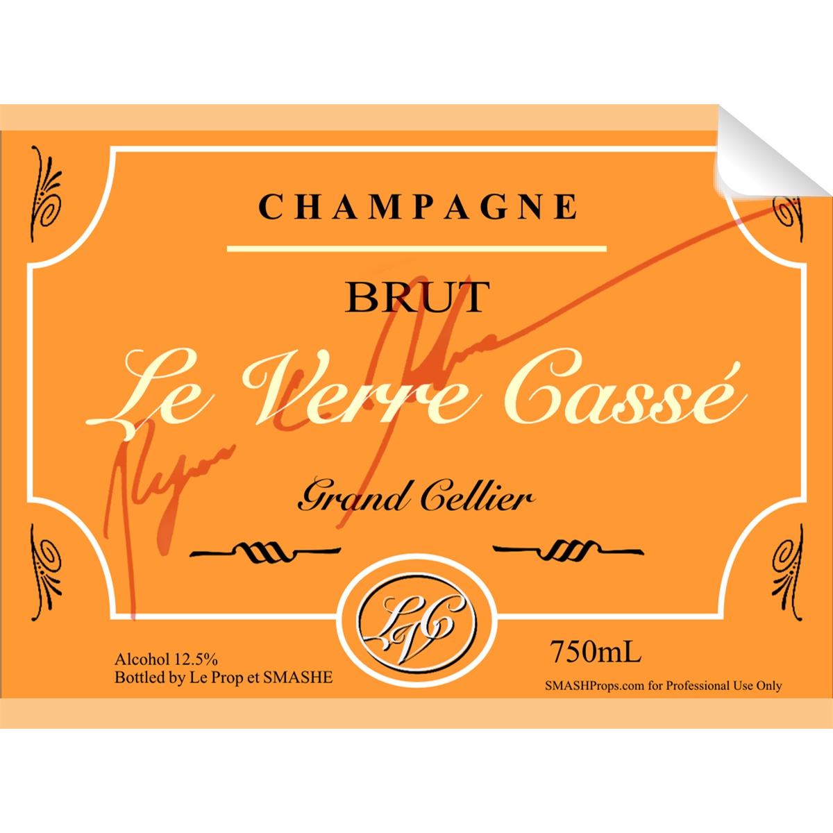 La Verre Champagne Bottle Single Self Adhesive Label - License and Royalty Free for Film Use - Prop Money Inc.