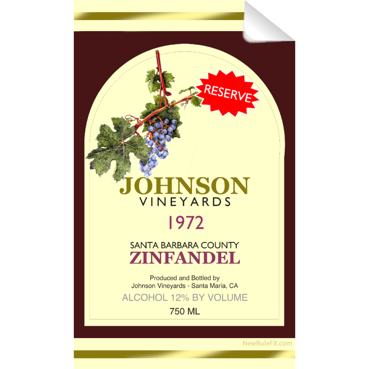 Johnson Vineyards Zinfandel Single Self Adhesive Label - License and Royalty Free for Film Use - Prop Money Inc.