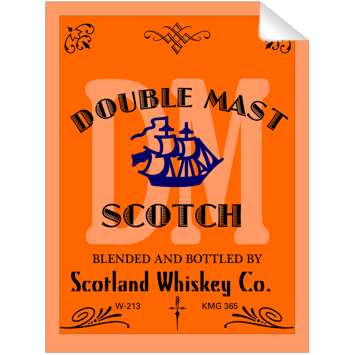 Double Mast Scotch Whiskey Bottle Single Self Adhesive Label - License and Royalty Free for Film Use - Prop Money Inc.