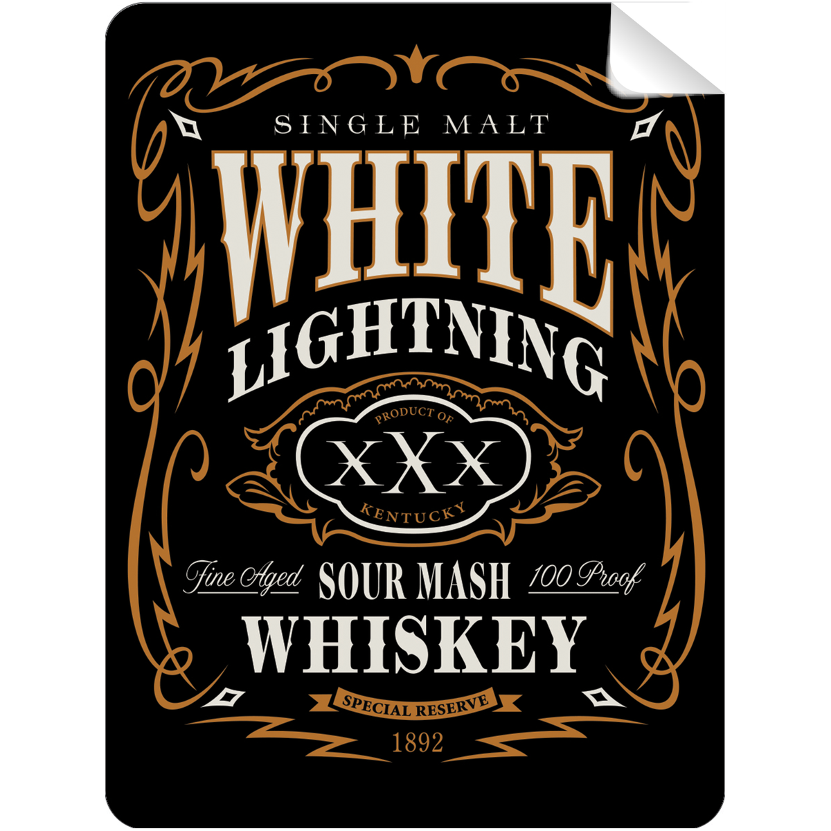 White Lightning Whiskey Bottle Self Prop Adhesive Label - Prop Money Inc.