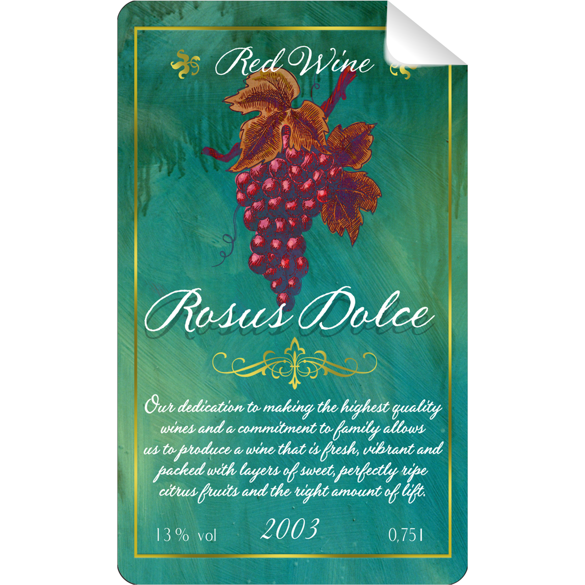 Rosus Dolce Wine Bottle Self Adhesive Label - Prop Money Inc.