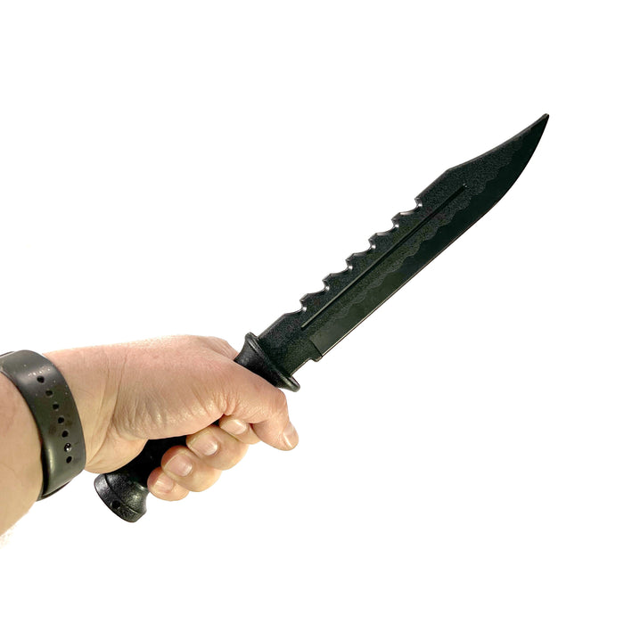Serrated Spine Combat Rambo Style Poly Training Knife with 8.25 Inch Clip Point Blade Prop - Prop Money Inc.
