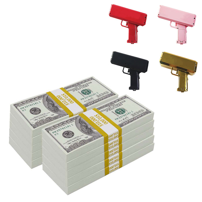 $100,000 2000 Series Full Print Stacks with Money Gun - Prop Money Inc.