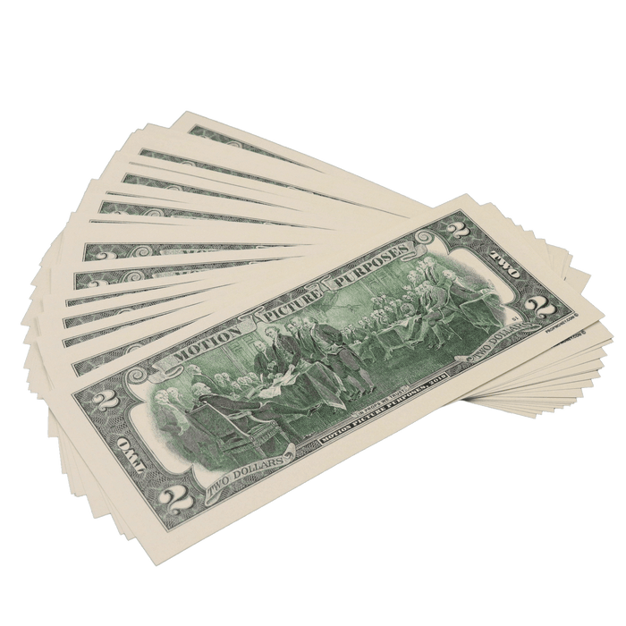 25x $2 Bills - $50 - 1990s Series Full Print Prop Money - PropMoney.com